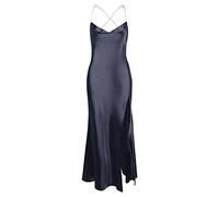Abito Donna in Raso Senza Maniche con Spalline con Scollo Anello Abiti Cerimonia con Spacco Aderente Estivo Increspato Abito Bianco Elegante Vestiti Lunghi Eleganti Estivi (L,Nero-A)