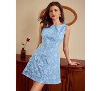 Abito Donna Jacquard Floreale Azzurro Elegante Aderente Estivo T10260330119P