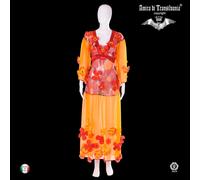 abito donna lungo elegante chiffon ricamato fantasia fiori rosso taglia comoda