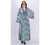 Abito donna lungo smocked maxi sfilata floreale con maniche a campana lotto...