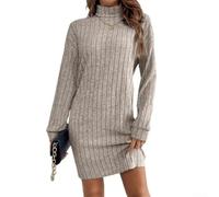 Abito Donna Manica Lunga per tinta Unita Elegante per midi Abito(Khaki S) | 70% spandex, 30% polyester, ultra-stretch fabric moves with you for all-day comfort