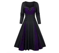 Abito donna medievale vintage gotico pizzo slim fit manica lunga grande swing