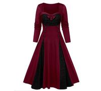 Abito donna medievale vintage gotico pizzo slim fit manica lunga grande swing
