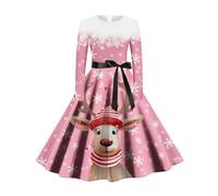 Abito Donna Natalizio, Vestiti Donna Invernali con Stampa Natalizia Scollo Rotondo A-Linie Elegante E Chic con Motivo Floreale Taglie Forti Abito Autunno Donna per Il Tempo Libero