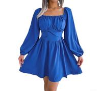 Abito Donna Scollo Maniche a Soffio Vita Ruchè Abito Donna Scollo | Scollo elegante, maniche a soffio per trendy, vita ruchè per silhouette snella, tessuto morbido(Blue M)