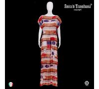 abito donna vestito alta moda couture caftano chiffon anni '70 fiori righe curvy