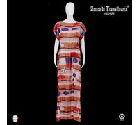 abito donna vestito alta moda couture caftano chiffon anni '70 fiori righe curvy