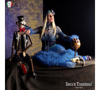 Abito Donna Vestito Elegante Crochet Macramè Fatto a Mano Ricamo Tulle Azzurro