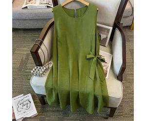 Abito dritto casual con collo rotondo e lacci, senza maniche, adatto per uscite, uso casual e vacanze, disponibile in taglie comode 5XL,6XL,7XL,8XLColore unicoTessuto intrecciato