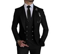 Abito elegante 3 pezzi per Uomo Completo da Ballo di Matrimonio a Doppio Petto 1 Bottone Giacca Gilet Pantaloni Completo Formale, Nero , S