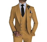 Abito elegante 3 pezzi per Uomo Completo da Ballo di Matrimonio a Doppio Petto 1 Bottone Giacca Gilet Pantaloni Completo Formale, marrone chiaro, L