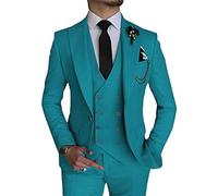 Abito elegante 3 pezzi per Uomo Completo da Ballo di Matrimonio a Doppio Petto 1 Bottone Giacca Gilet Pantaloni Completo Formale, blu, L