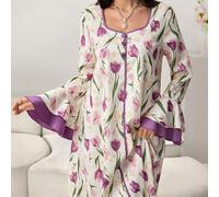 Abito elegante arabo da donna, con maniche lunghe, in tessuto viola a stampa digitale con effetto stropicciato, patchwork e 4 vie di elasticità, con bottoni, adatto per la primavera/estate L,M,S,XLSta