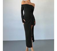 Abito elegante casual da donna con spalle scoperte, con pieghe attorcigliate, lunghezza alla caviglia, adatto per feste, Capodanno, eventi eleganti, abiti da cerimonia, abiti da ballo, abiti da sera d