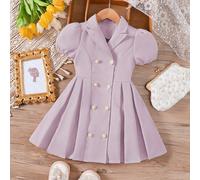 Abito elegante con maniche a sbuffo e colletto doppiopetto per ragazze, stile elegante per la primavera e l'estate 6Y,7Y,4Y,5YA striscePoliestere