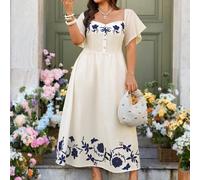 Abito elegante con stampa floreale, smanicato, che affina la vita, versatile per appuntamenti, romantico e intellettuale, taglie comode 0XL,1XL,2XL,3XL,4XLPianteTessuto intrecciato