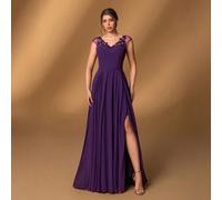 Abito elegante da cerimonia Mosy con scollo a V senza maniche: Vestito da madre della sposa a linea A con spacco alto sulla gamba - Perfetto per ricevimenti di matrimonio, gala in smoking, banchetti s