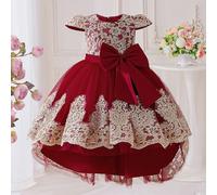 Abito elegante da damigella con ricami in rete e maniche a cappuccio, con fiori che scendono, adatto per sfilate, gala, feste, compleanni, balli scolastici, non include la fascia per capelli 6Y,7Y,8Y,