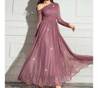 Abito elegante da donna, a tinta unita, con scollo asimmetrico, maniche lunghe, scintillante e glamour L,M,S,XL,XS,XXL,XXS,XXXL,XXXXLColore unico,stampa dappertuttoTessuto in maglia