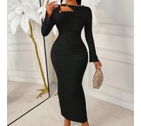 Abito elegante da donna Amarilo con colletto lungo, design con bottoni decorativi, adatto per cene di lavoro, appuntamenti e feste. L'ultimo design elegante per le donne in autunno. L,M,S,XLColore uni