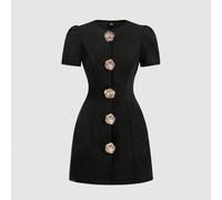 Abito elegante da donna con decorazione floreale in metallo retrò, maniche corte a palloncino, adatto per appuntamenti, feste, vacanze, tea party, compleanni, ufficio e pendolarismo L,M,S,XL,XS,XXL,XX