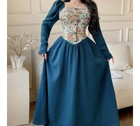 Abito elegante da donna con maniche a gigot, patchwork e motivo floreale jacquard L,M,S,XLTessuto intrecciato