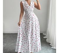 Abito elegante da donna con vita elasticizzata, scollo a barca, senza maniche, con stampa floreale per la nuova estate 2025 L,M,S,XLstampa dappertuttoTessuto intrecciato