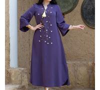 Abito elegante da donna di colore solido con stampa araba, modesto per la primavera e le vacanze L,M,S,XLFloreale,Colore unicoTessuto intrecciato