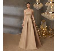 Abito elegante da donna in raso con scollo quadrato e fiocco, con orlo lungo fino a terra. Look elegante e lussuoso per gala, matrimoni o eventi sul red carpet, outfit estivi primaverili L,M,S,XL,XSRa