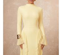 Abito elegante da donna per autunno e inverno con volant, collo alto, maniche lunghe e gonna ampia, da indossare dall'alba al gala, elegante e raffinato, per far risplendere la tua bellezza L,M,S,XL,X