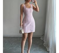 Abito elegante da donna per l'estate con scollo tondo, senza maniche, a quadri, adatto per vestirsi per il nuovo anno L,M,S,XL,XS,XXSquadriTessuto in maglia