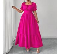 Abito elegante da donna taglie forti per primavera/estate, adatto per tutti i giorni e vacanze, con laccio sulla schiena, orlo extra ampio, vita con cintura, effetto snellente, taglio ad A, scollo qua