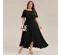 Abito elegante da invitata a matrimonio taglie forti, abito da invitata a matrimonio nero con maniche a volant per estate e autunno, abito da sera formale, adatto per la madre della sposa, festa delle