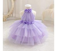 Abito elegante da principessa per bambine con fiori 3D in tulle senza maniche, colore viola chiaro, adatto come regalo per il primo compleanno, feste, banchetti serali, occasioni importanti e celebraz
