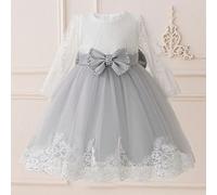 Abito elegante da ragazza con maniche lunghe in pizzo, fiocco e rete, adatto per la scuola, il recital di pianoforte e occasioni formali. Non include la fascia per capelli. 6Y,7Y,8Y,4Y,5YColore unicoT