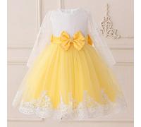 Abito elegante da ragazza con maniche lunghe in pizzo, fiocco e rete, adatto per la scuola, il recital di pianoforte e occasioni formali. Non include la fascia per capelli. 6Y,7Y,8Y,4Y,5YBlocchi di co