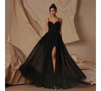 Abito elegante da sera con spalline sottili in vita alta per snellire e allungare le gambe, per donne, nero, elegante, abito da cerimonia formale per matrimoni, lauree, cene in primavera L,M,S,XL,XSTe