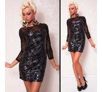 Abito Elegante Da Sera Minidress In Chiffon Nero-Argento #AK743