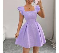 Abito elegante da ufficio di alta qualità, stile Y2K, con motivo floreale, colletto quadrato alla francese, maniche corte, vita stretta, linea ad A, mini lunghezza, colore crema giallo, per la stagion