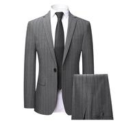 Abito elegante da uomo a righe, 2 pezzi, set completo a righe sottili, vestibilità slim, per affari, a un bottone, per matrimonio, Grigio chiaro, XL