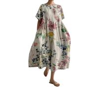 Abito Elegante Donna Curvy Manica Corta Curvy Scollo a V Vestito Maxi Boho Fiore Stampato Lungo Abiti Cerimonia vestibilità Comoda Donna Moda Abiti Estivi Donna Abito Lungo da Spiaggia Floreale