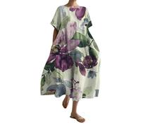 Abito Elegante Donna Curvy Manica Corta Curvy Scollo a V Vestito Maxi Boho Fiore Stampato Lungo Abiti Cerimonia vestibilità Comoda Donna Moda Abiti Estivi Donna Abito Lungo da Spiaggia Floreale