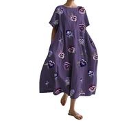 Abito Elegante Donna Lungo Manica Corta Curvy Scollo a V Abiti Maxi Stampa Floreale Lungo Vestito Taglie Forti Retrò Vestibilità Comoda Donna Vestiti Estivi Donna Per Estivi Boemia Vacanza Abito Lungo