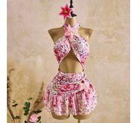 Abito elegante e alla moda da donna, senza maniche, con stampa, collo alla halter, mini abito, abito da spiaggia, outfit da festa in spiaggia, ispirato a Lily Pulitzer, abiti da spiaggia estivi corti 