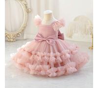 Abito elegante e carino da principessa per bambine, con maniche a cappuccio, fiocco e tulle, colore bordeaux, adatto come regalo per il primo compleanno della bambina, banchetti, feste serali, occasio
