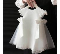 Abito elegante e carino in tulle bianco con fiocco per bambine, adatto per il primo compleanno delle bambine, San Valentino, matrimonio, festa, celebrazioni 6-9M,9-12M,12-18M,18-24M,2-3YColore unicoPo