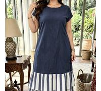 Abito elegante e casual con scollo rotondo, design a strati e vestibilità morbida, con inserti a trama colorata, adatto per la primavera/estate, taglie comode 0XL,1XL,2XL,3XL,4XLGeometrico,PianteTessu