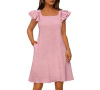 Abito elegante e confortevole che cade dolcemente per diverse occasioni per la primavera fino ad un abbigliamento quotidiano leggero abito estivo a doppio strato con maniche vaporose e nastro sulla