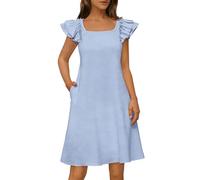 Abito elegante e confortevole che cade dolcemente per diverse occasioni per la primavera fino ad un abbigliamento quotidiano leggero abito estivo a doppio strato con maniche vaporose e nastro sulla