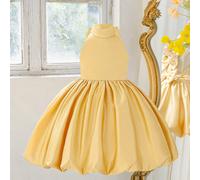 Abito elegante e dolce da principessa in raso senza maniche, con schiena scoperta e fiocco, adatto per occasioni formali, banchetti, matrimoni, per ragazze. Non include fascia per capelli. 6Y,7Y,8Y,4Y